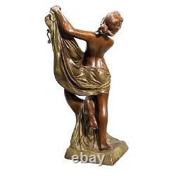 Jeune fille drapée bronze style Art Nouveau double patine verte