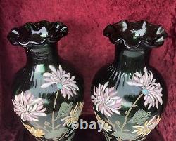 Jolie Paire Vases LEGRAS en Verre Émaillé Décor Floral Style Art-Nouveau Dahlia