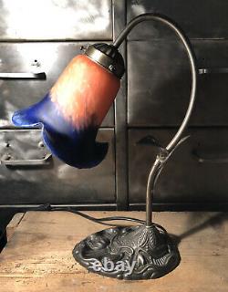 Lampe De Bureau Style Art Nouveau Tulipe Pâte De Verre H 35 Cm