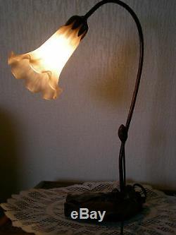 Lampe Pied En Bronze Tulipe Pate De Verre Nenuphare Style Art Nouveau