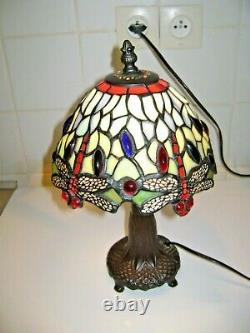 Lampe aux Libellules style Tiffany en Pate de verre Pieds en métal