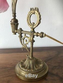 Lampe bureau orientable bronze style Louis XVI tulipe pâte de verre Art nouveau