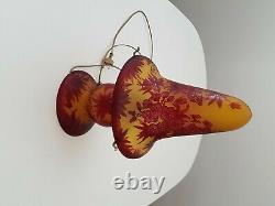 Lampe champignon gravée style Gallé, Art Nouveau