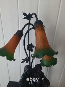 Lampe d'ambiance A Posé Couple de style Art-Nouveau Tulipe Pate De Verre 3 Feux