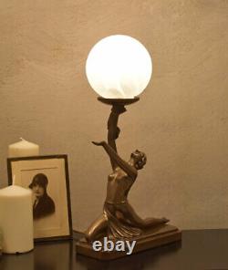 Lampe de table Art Deco danseuse antique style figure féminine abat-jour verre