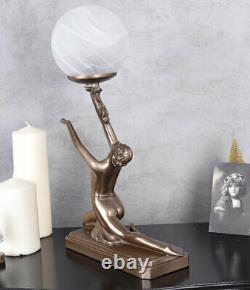 Lampe de table Art Deco danseuse antique style figure féminine abat-jour verre