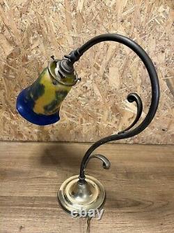 Lampe style art nouveau, laiton, tulipe pate de verre Noverdy France