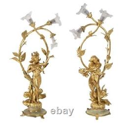 Lampes de style Art Nouveau en Bonze doré