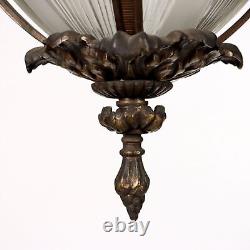 Lanterne Ancienne en Style Art Nouveau Début du'900 Verre Bronze