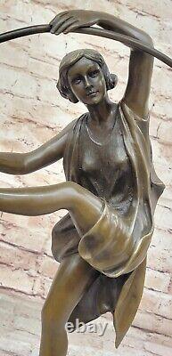 Large Superbe Danseuse Noir Marbre Bronze Statue Goodard Style Art Nouveau Home