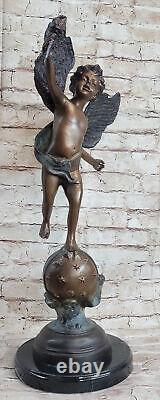 Large Vintage Style Art Nouveau Bronze Sculpture Winged Cupidon Nu Homme Statue