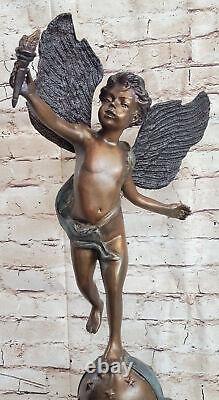 Large Vintage Style Art Nouveau Bronze Sculpture Winged Cupidon Nu Homme Statue