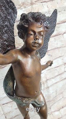 Large Vintage Style Art Nouveau Bronze Sculpture Winged Cupidon Nu Homme Statue