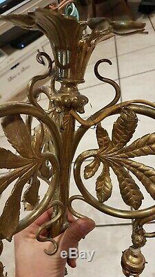 Lustre Bronze Art Nouveau Monture Ancienne Style Majorelle