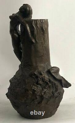 Main Style Art Nouveau Sirène Vase Par Aldo Vitaleh Bronze Sculpture Figurine