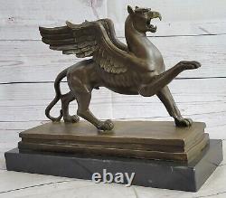 Merveilleux Style Art Nouveau Gothique Gargouille Griffin Bronze Sculpture Fonte