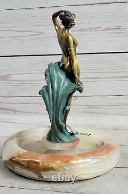 Milo Style Art Nouveau Nu Femme Bronze Cendrier Onyx Base Fonte Décor Solde