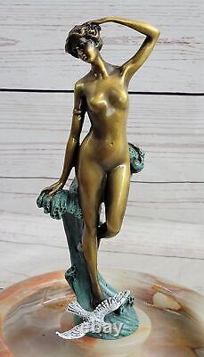 Milo Style Art Nouveau Nu Femme Bronze Cendrier Onyx Base Fonte Décor Solde