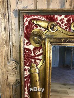 Miroir Ancien En Bois Doré Avec Velours De Gênes Style Baroque Italien
