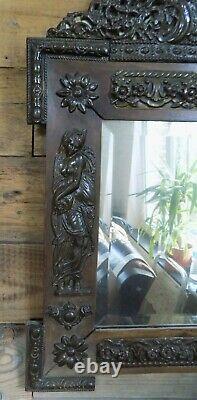 Miroir ancien style art nouveau cuivre repoussé