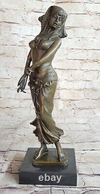 Original Égyptien Princesse Bronze Statuette Style Art Nouveau Deco Décor Signé