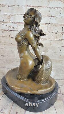 Original Style Art Nouveau Nu Bronze Marbre Sirène Statue Sculpture Cadeau