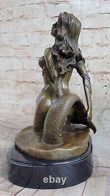 Original Style Art Nouveau Nu Bronze Marbre Sirène Statue Sculpture Figurine