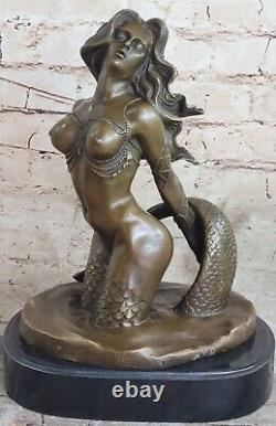 Original Style Art Nouveau Nu Bronze Marbre Sirène Statue Sculpture Marbre