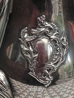 P. Meurgey Paris cafetière crèmier sucrier en métal argenté style Louis XV