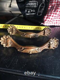 Paire Poignées Ancienne Bronze Art Nouveau Signé ETC style MUCHA GUIMARD