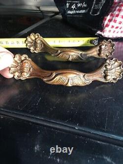 Paire Poignées Ancienne Bronze Art Nouveau Signé ETC style MUCHA GUIMARD