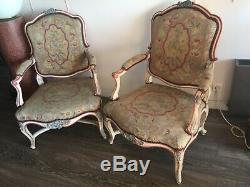 Paire fauteuils de style regence tapisserie aubusson
