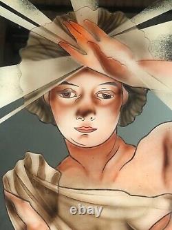 Panneau Miroir peinture femme style Art nouveau portant la signature Mucha 70'S