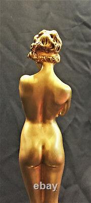 Paul Philippe, L' Nue, Français Style Art Nouveau Bronze Dore Sculpture, Ca