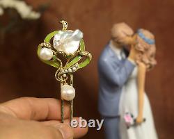 Peigne à Cheveux Art Nouveau Floral Vert Vraie Perle Baroque Vintage Style QD12