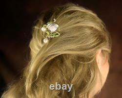 Peigne à Cheveux Art Nouveau Floral Vert Vraie Perle Baroque Vintage Style QD12