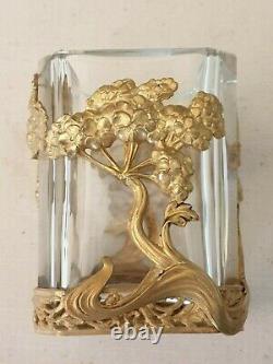 Petit vase quadrangulaire monture en métal doré Style art nouveau ht 8cm
