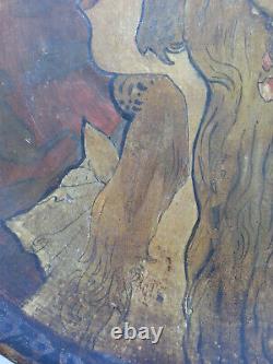 RARE ancien GRAND PLAT ART NOUVEAU style MUCHA TETES BYZANTINES jeune femme