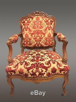 Salon noyer 4 fauteuils 1 canapé style Louis XV