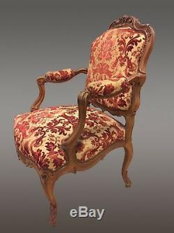Salon noyer 4 fauteuils 1 canapé style Louis XV