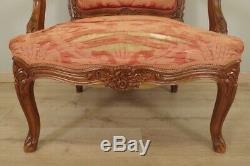 Salon noyer 4 fauteuils 1 canapé style Louis XV dossier à la Reine