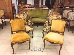 Salon noyer 4 fauteuils 2 chaises style Louis XV