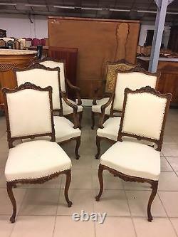 Salon noyer 4 fauteuils deux chaises style Louis XV