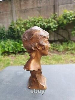 Sculpture en bronze buste femme C. BINDER style transition art nouveau & art deco