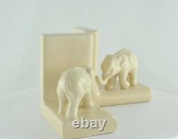 Serre-Livres Figurine Elephants Animalier Style Art Deco Porcelaine Emaux