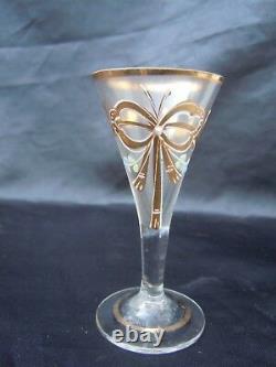 Service liqueur verre emaille decor panier fleuri style Louis XVI vers 1900