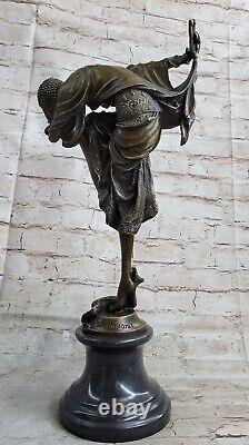 Signée Bronze Style Art Nouveau Deco Chiparus Statue Figurine Sculpture Art