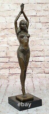 Signée Bronze Style Art Nouveau Deco Chiparus Statue Figurine Sculpture Figurine