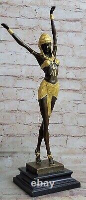 Signée Bronze Style Art Nouveau Deco Chiparus Statue Figurine Sculpture Large