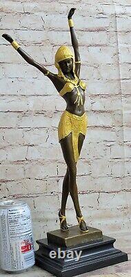 Signée Bronze Style Art Nouveau Deco Chiparus Statue Figurine Sculpture Large